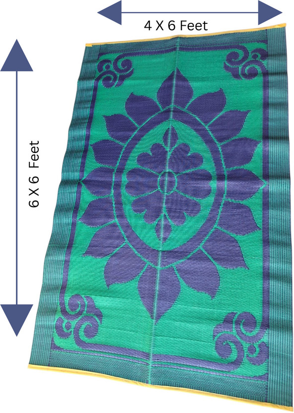 HANU CHATAI Polyester Chatai Mat(Green & Blue, Small)