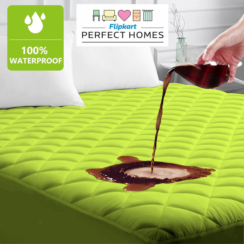 Flipkart Perfect Homes Double Size Fitted Polyster Breathable, Stretchable, Waterproof Mattress Cover(182.88 cm x 182.88 cm, Green)