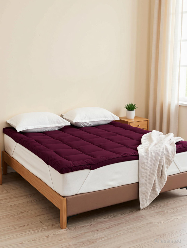 AVI King Size Elastic Strap Polycotton Breathable Mattress Cover(213.36 cm x 182.88 cm, Maroon)