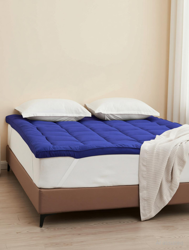 AVI Single Size Elastic Strap Polycotton Breathable Mattress Cover(198.12 cm x 91.44 cm, Blue)