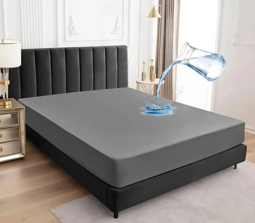 EVOL Double Size Fitted Terry Cotton Waterproof, Breathable, Stretchable Mattress Cover(182.88 cm x 182.88 cm, Grey)