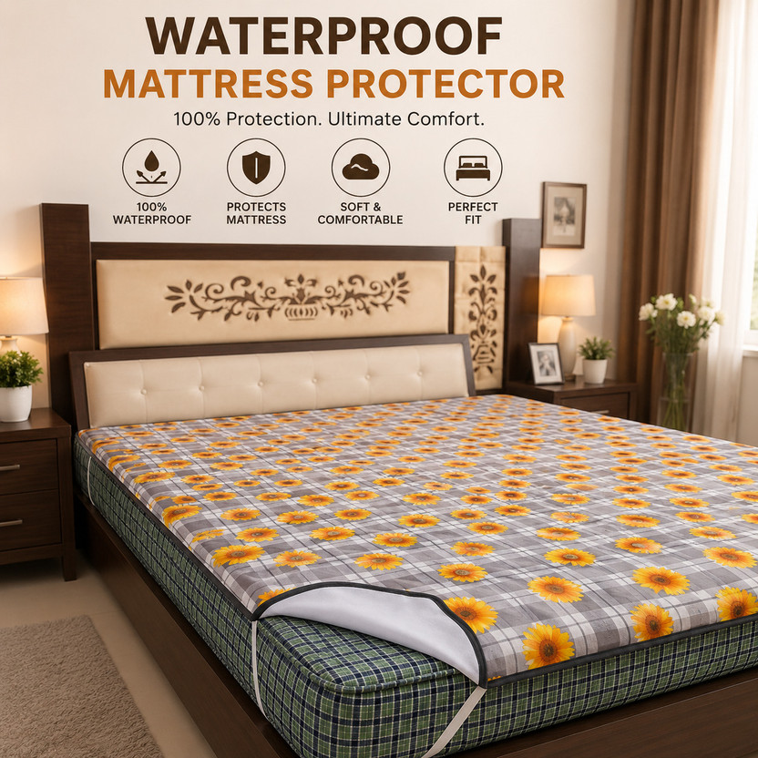 Sereve King Size Elastic Strap Vinyl Waterproof Mattress Cover(190 cm x 182 cm, Yellow)