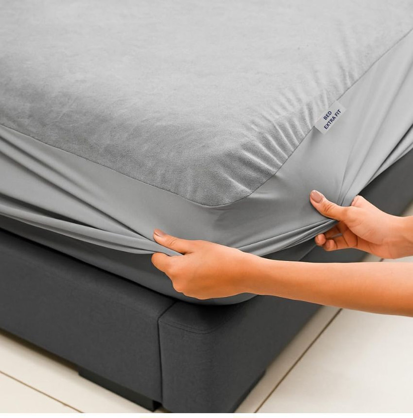 BedExtraFit King Size Fitted Terry Cotton Waterproof, Breathable, Stretchable Mattress Cover(198 cm x 183 cm, Grey)