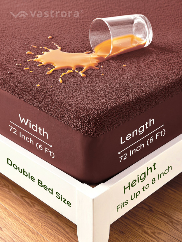 Vastrora Double Size Fitted Terry Cotton Waterproof, Breathable, Stretchable Mattress Cover(72 Inch x 72 Inch, Brown)