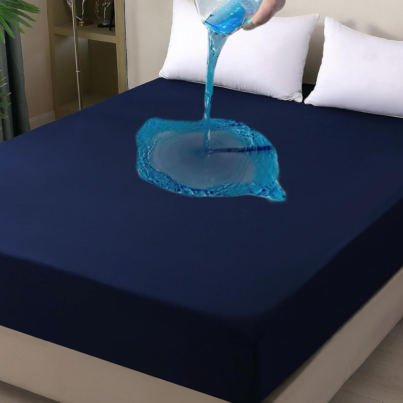 EVOL King Size Fitted Terry Cotton Waterproof Mattress Cover(213 cm x 182 cm, Blue)