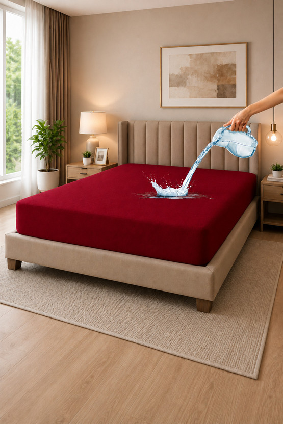 KPS King Size Elastic Strap Cotton Breathable, Stretchable, Waterproof Mattress Cover(78 cm x 72 cm, Maroon)