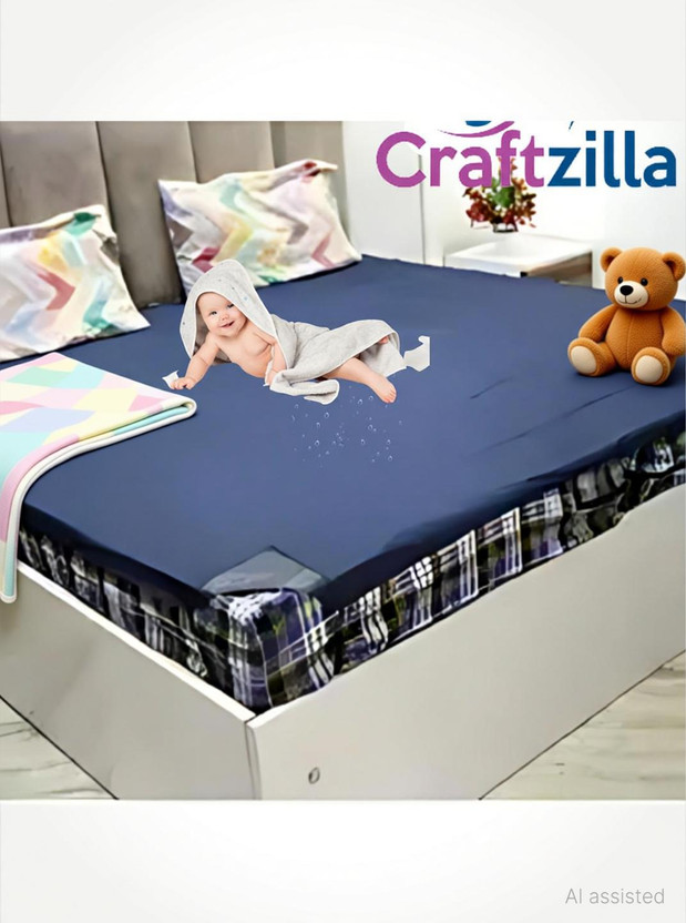 Craftzilla King Size Elastic Strap Polyster Waterproof Mattress Cover(190 cm x 183 cm, Blue)