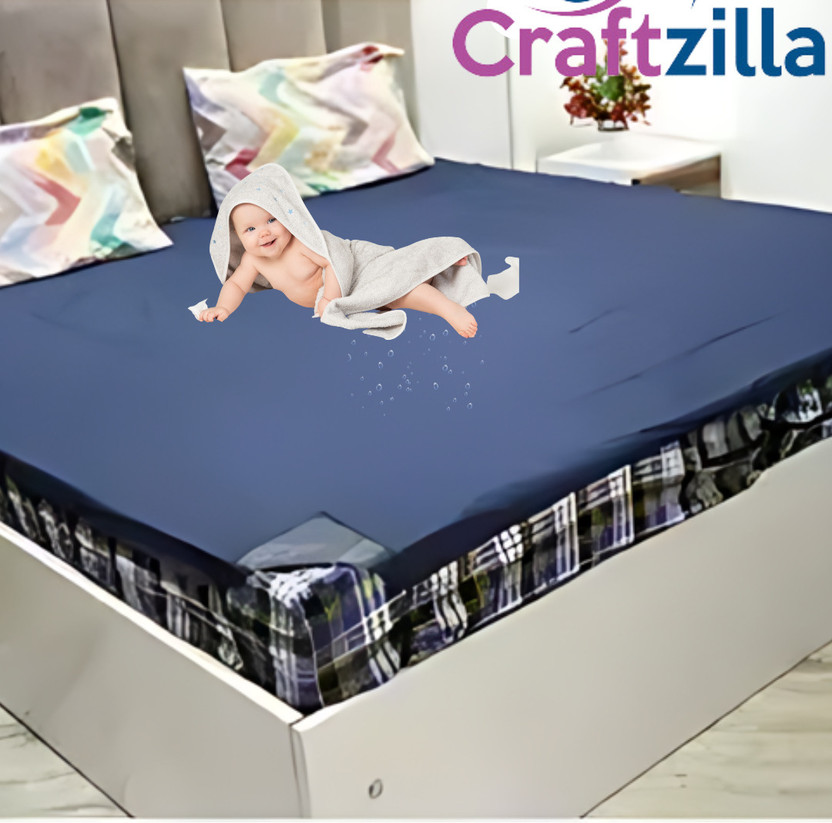 Craftzilla King Size Elastic Strap Polyster Waterproof Mattress Cover(190 cm x 183 cm, Blue)