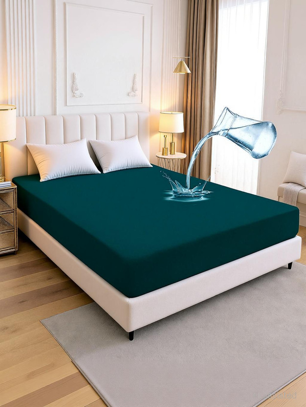 EVOL Double Size Fitted Terry Cotton Breathable, Waterproof, Stretchable Mattress Cover(182.88 cm x 182.88 cm, Green)