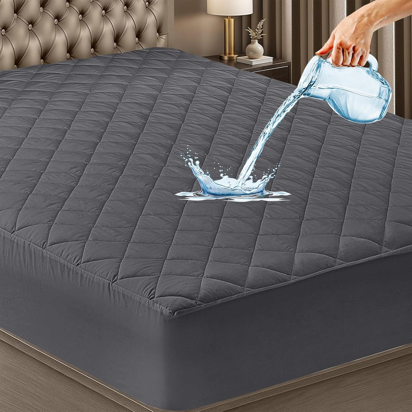 Mattress Protector King Size Fitted Polycotton Waterproof, Stretchable, Breathable Mattress Cover(78 inch x 72 inch, Grey)