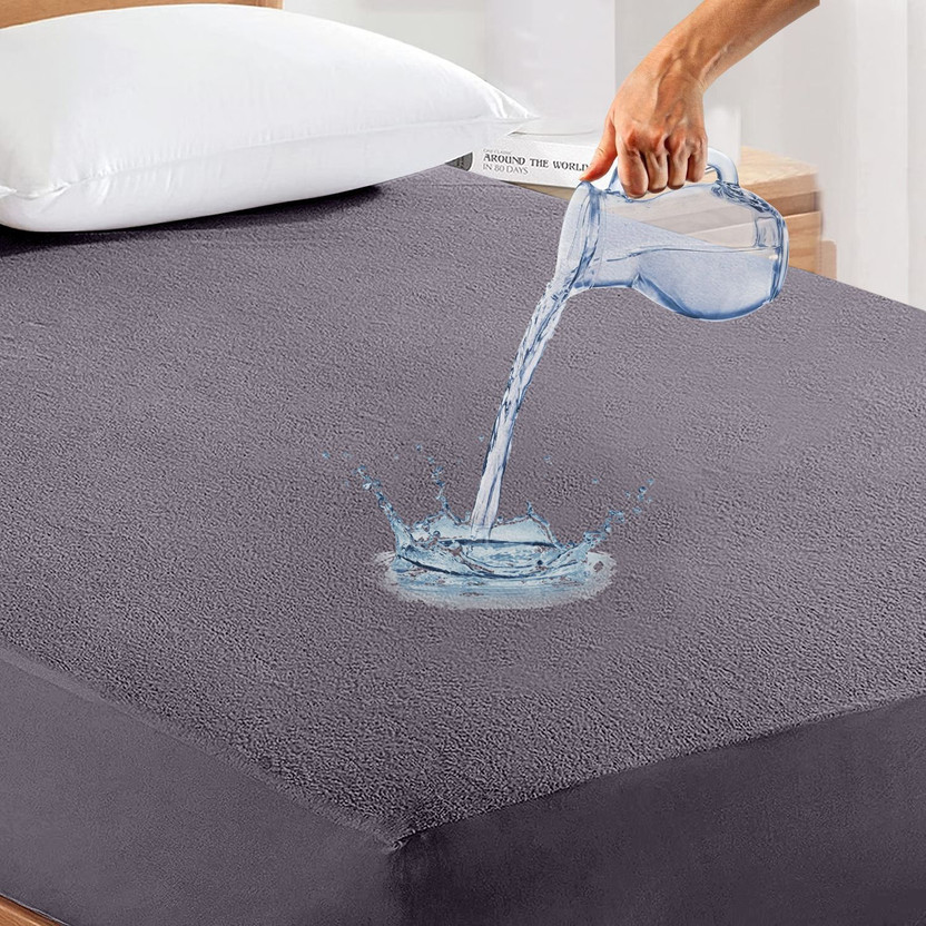 LABHAM King Size Fitted Cotton Breathable, Stretchable, Waterproof Mattress Cover(198 cm x 182 cm, Grey)