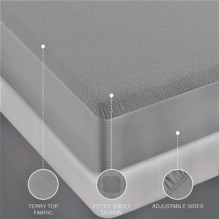 Ultrasleep King Size Fitted Terry Cotton Breathable, Waterproof Mattress Cover(72 inch x 72 inch, Grey)