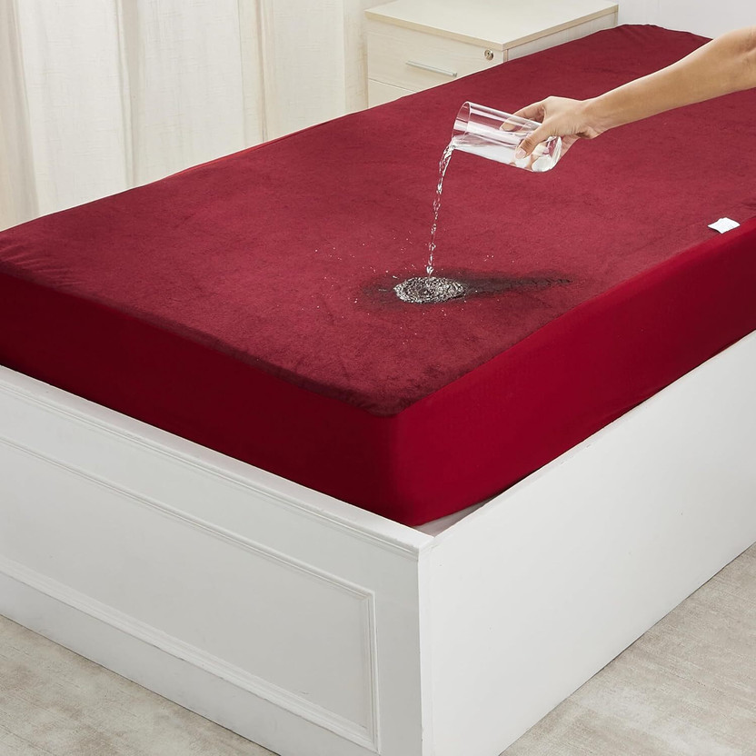 Feelme Queen Size Elastic Strap Cotton Stretchable, Waterproof Mattress Cover(167 cm x 198 cm, Maroon)
