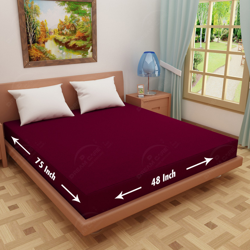 Dream Care Single Size Fitted Terry Cotton Breathable, Stretchable, Waterproof Mattress Cover(75 inch x 48 inch, Maroon)