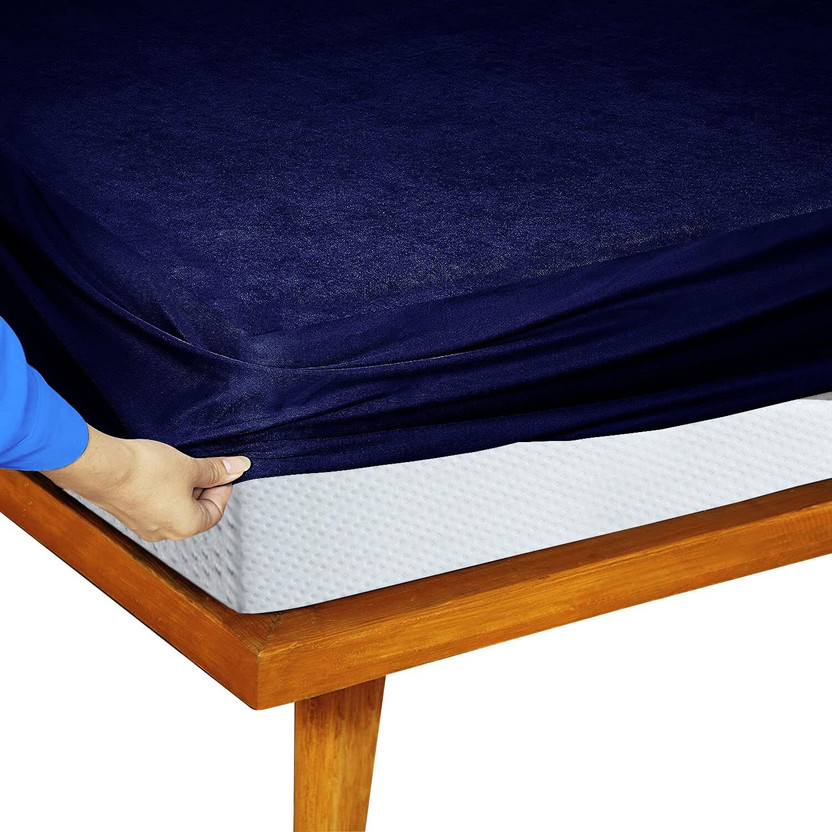 Feelme Single Size Fitted Cotton Waterproof Mattress Cover(121 cm x 190 cm, Blue)