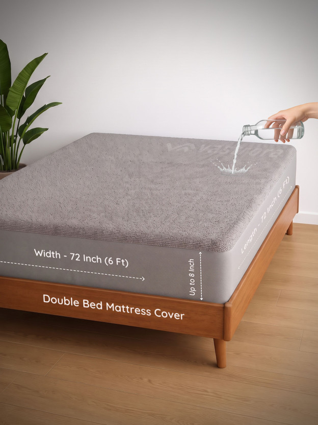 Vastrora Double Size Fitted Terry Cotton Breathable, Stretchable, Waterproof Mattress Cover(72 Inch x 72 Inch, Grey)