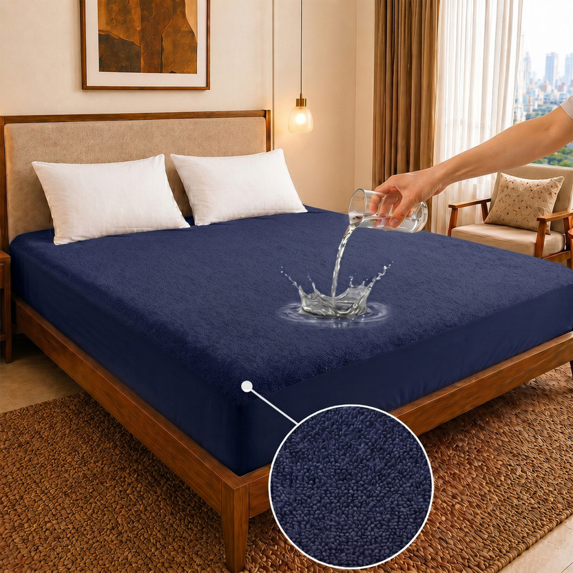 Dream Care Single Size Fitted Terry Cotton Breathable, Stretchable, Waterproof Mattress Cover(72 inch x 48 inch, Blue)