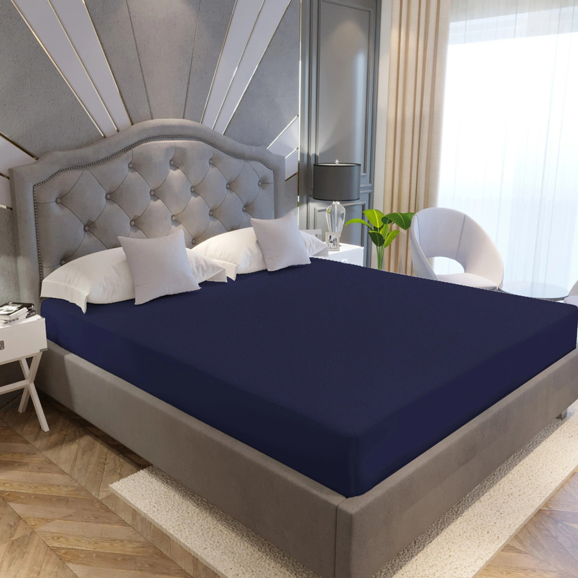 LA VERNE King Size Fitted Terry Cotton Breathable, Stretchable, Waterproof Mattress Cover(198 cm x 183 cm, Blue)