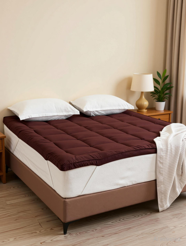 AVI 2 inch (5.08 cm) Double Size Poly Fiber Breathable Mattress Topper(183 cm x 183 cm, Brown)