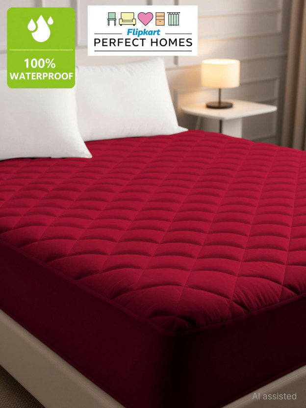 Flipkart Perfect Homes Double Size Fitted Polyster Breathable, Stretchable, Waterproof Mattress Cover(182.88 cm x 182.88 cm, Maroon)