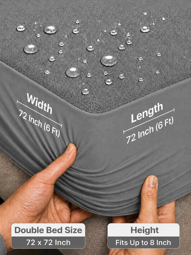 Shyam creative Queen Size Fitted Cotton Waterproof, Breathable, Stretchable Mattress Cover(152 cm x 183 cm, Grey)