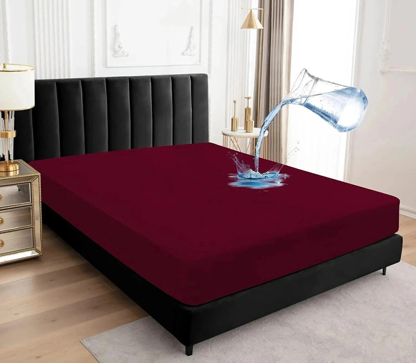 EVOL Double Size Fitted Terry Cotton Breathable, Waterproof, Stretchable Mattress Cover(182.88 cm x 182.88 cm, Maroon)