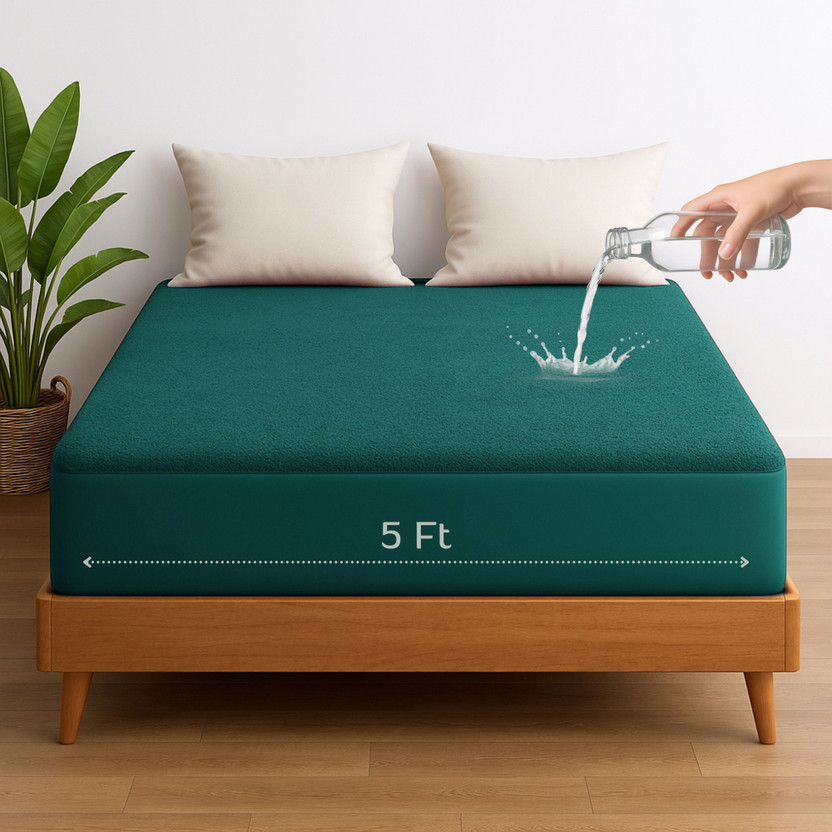 Vastrora Queen Size Fitted Terry Cotton Breathable, Stretchable, Waterproof Mattress Cover(75 Inch x 60 Inch, Green)