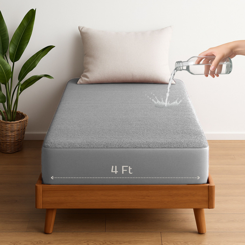 Vastrora Single Size Fitted Terry Cotton Breathable, Stretchable, Waterproof Mattress Cover(72 Inch x 48 Inch, Grey)