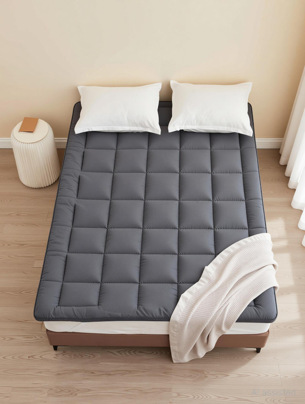 AVI King Size Elastic Strap Polycotton Breathable Mattress Cover(213.36 cm x 182.88 cm, Grey)