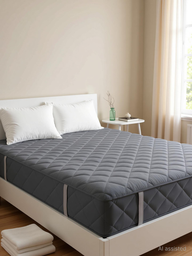 Flipkart Perfect Homes Double Size Fitted Polyster Breathable, Stretchable, Waterproof Mattress Cover(182.88 cm x 182.88 cm, Grey)