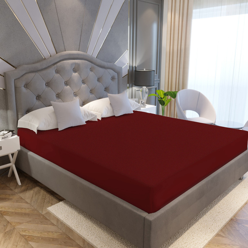 LA VERNE King Size Fitted Terry Cotton Breathable, Stretchable, Waterproof Mattress Cover(198 cm x 183 cm, Maroon)