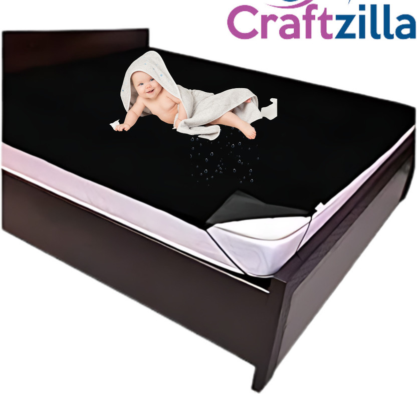 Craftzilla King Size Elastic Strap Polyster Waterproof Mattress Cover(190 cm x 183 cm, Black)