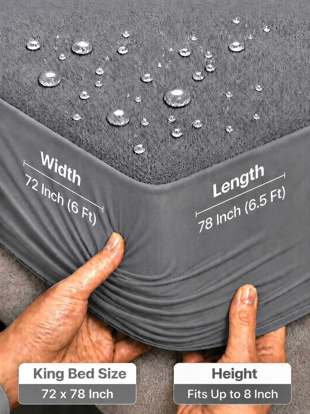 BHARAT GRIHA Double, Queen, King Size Fitted Cotton Waterproof, Stretchable, Breathable Mattress Cover(198 cm x 183 cm, Grey)