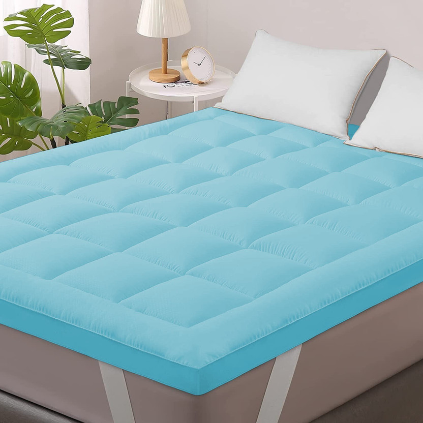 Jaipurlinen King Size Elastic Strap Polycotton Breathable, Stretchable, Waterproof Mattress Cover(198.12 cm x 213.36 cm, Blue)