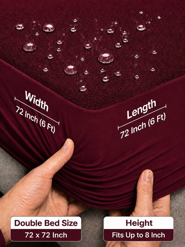 BHARAT GRIHA Double Size Fitted Cotton Waterproof, Stretchable, Breathable Mattress Cover(183 cm x 183 cm, Maroon)