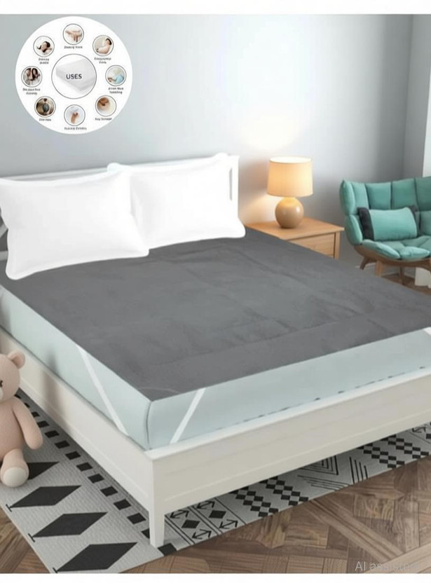Gangawani trading Double, King Size Elastic Strap Synthetic Waterproof Mattress Cover(190 cm x 180 cm, Grey)