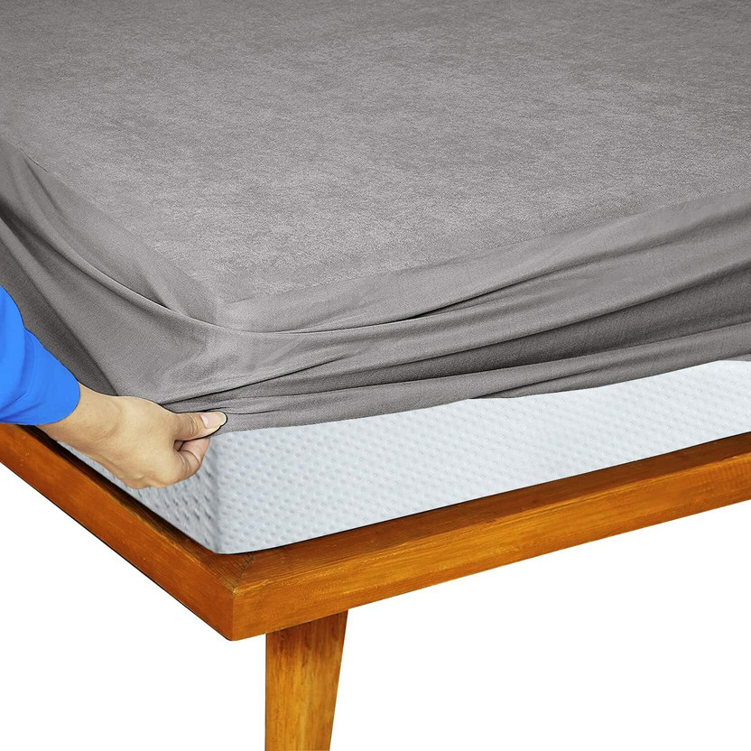 Feelme Queen Size Fitted Cotton Waterproof Mattress Cover(183 cm x 152 cm, Grey)
