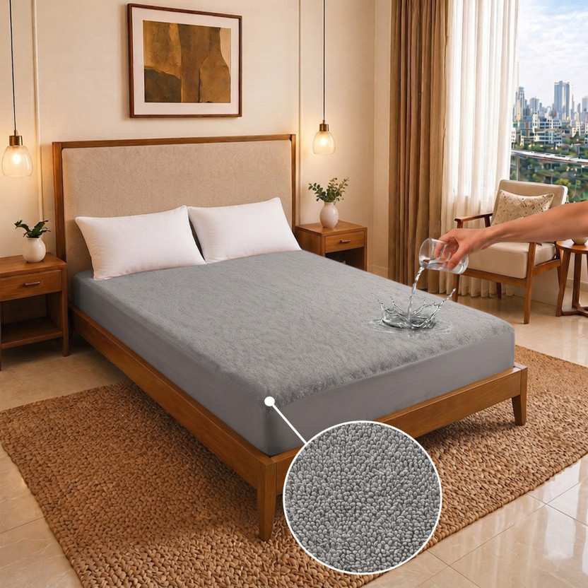 Dream Care Queen Size Fitted Terry Cotton Breathable, Waterproof Mattress Cover(78 inch x 60 inch, Grey)