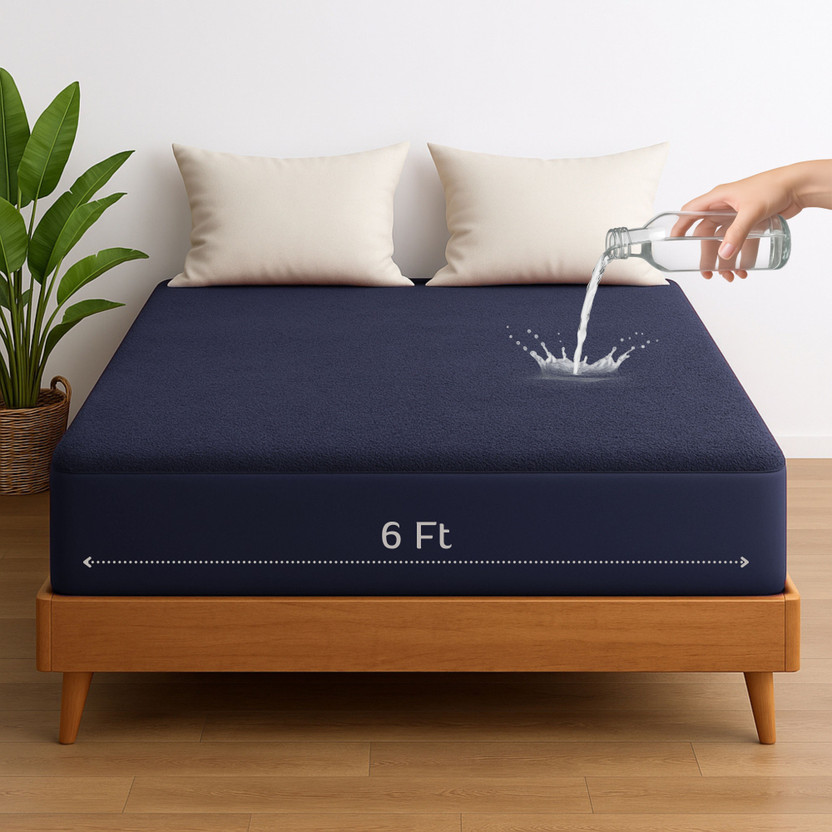 Vastrora Double Size Fitted Terry Cotton Breathable, Stretchable, Waterproof Mattress Cover(78 Inch x 72 Inch, Blue)