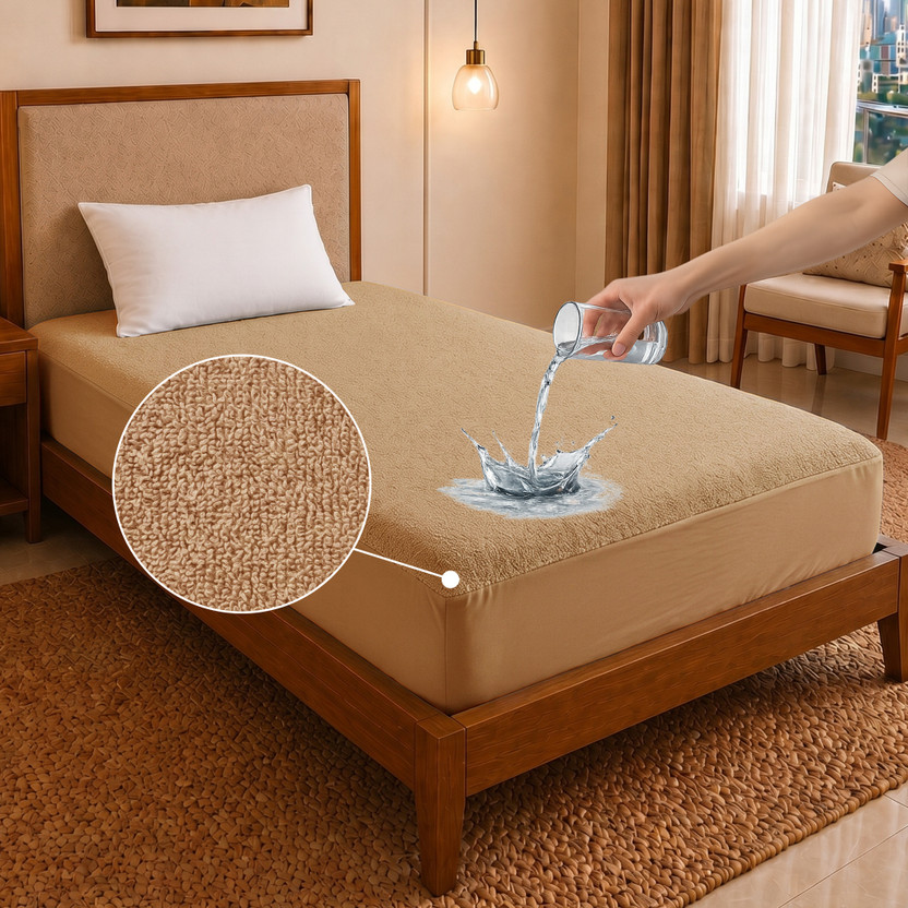 Dream Care Single Size Fitted Terry Cotton Breathable, Stretchable, Waterproof Mattress Cover(72 inch x 48 inch, Beige)