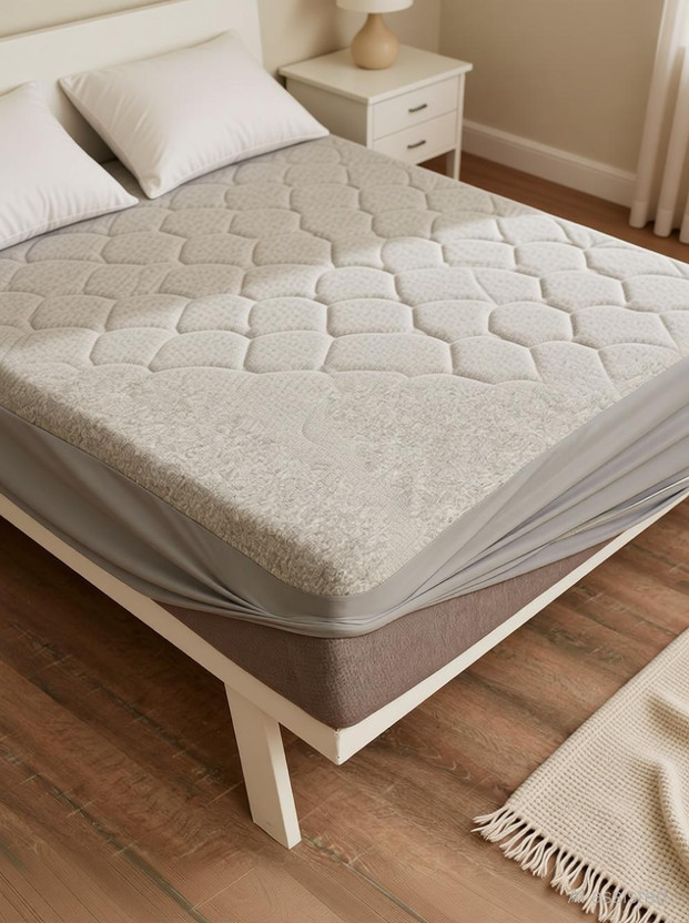 Wakefit Queen Size Elastic Strap Terry Cotton Waterproof, Stretchable, Breathable Mattress Cover(198 cm x 168 cm, Grey)