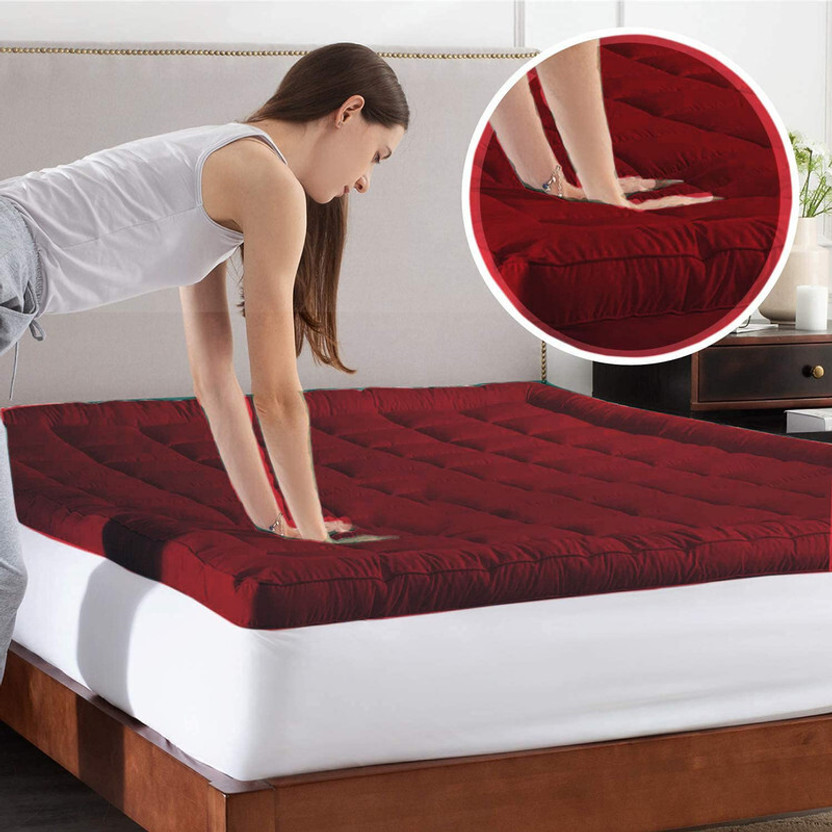Comfowell 2 inch (5.08 cm) Single Size Microfibre Stretchable, Waterproof Mattress Topper(198 cm x 122 cm, Maroon)