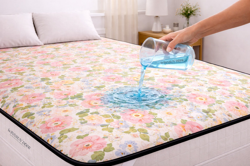 WINNSUN Double Size Elastic Strap Polyster Waterproof, Breathable Mattress Cover(198 cm x 182 cm, Pink, White, Green)