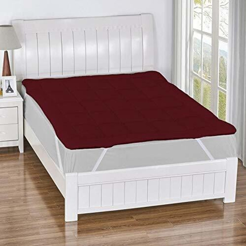 Linenovation Double Size Elastic Strap Cotton Breathable Mattress Cover(198.12 cm x 121.92 cm, Maroon)