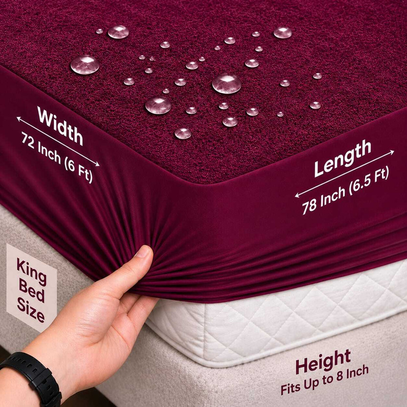 BHARAT GRIHA Double, Queen, King Size Fitted Cotton Waterproof, Breathable, Stretchable Mattress Cover(198 cm x 183 cm, Maroon)