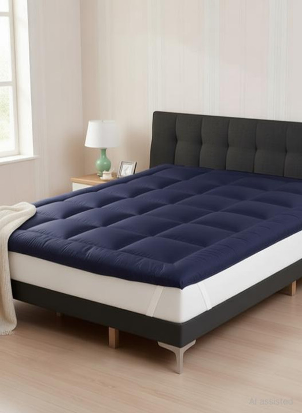 Comfowell 2 inch (5.08 cm) Single Size Poly Fiber Stretchable, Waterproof Mattress Topper(195 cm x 120 cm, Blue)