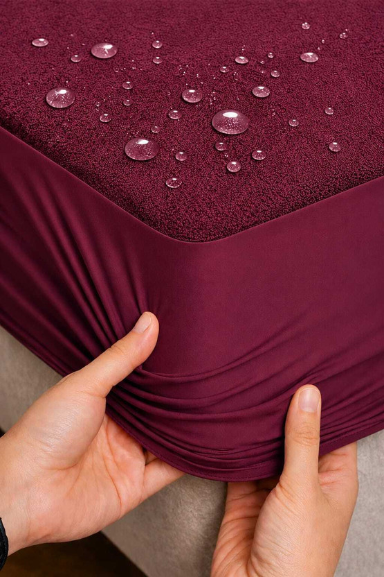 BHARAT GRIHA Double, Queen, King Size Fitted Cotton Breathable, Stretchable, Waterproof Mattress Cover(198 cm x 183 cm, Maroon)