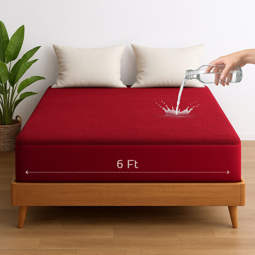 Vastrora Double Size Fitted Terry Cotton Breathable, Stretchable, Waterproof Mattress Cover(72 Inch x 72 Inch, Maroon)
