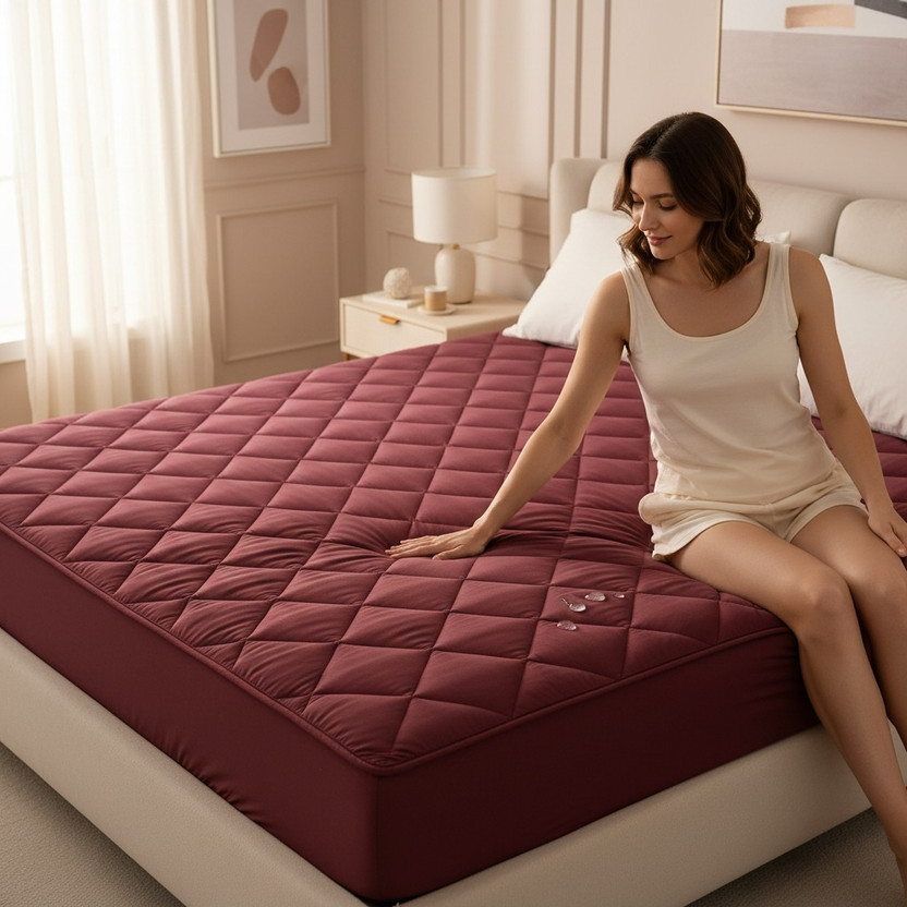 Jaipurlinen Single Size Fitted Micro Waterproof Mattress Cover(198.12 cm x 91.44 cm, Maroon)