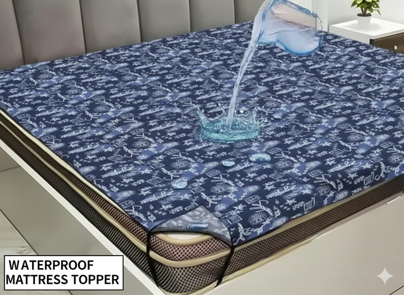 SVASTI Double Size Elastic Strap Polycotton Waterproof, Breathable Mattress Cover(190.5 cm x 183 cm, Blue)